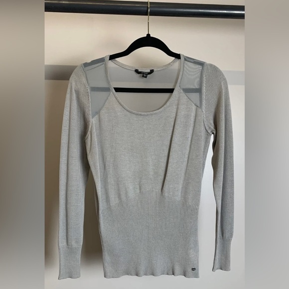 Guess Long Sleeve Sweater Mesh-Inset Women's XL Gray - Picture 1 of 3
